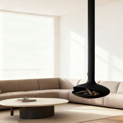 Suspended wood black  fireplace burning rooftop fireplace indoor steel custom
