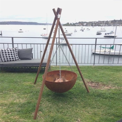 Customized Outdoor Heaters Tripod Hanging Steel Fire Bowl With BBQ Grill