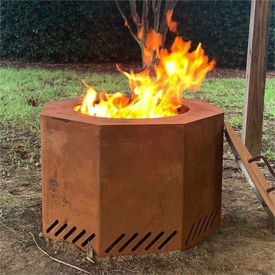 Patio Dual Flame Hexagonal Corten Steel Low Smoke Wood Burning Fire Pit