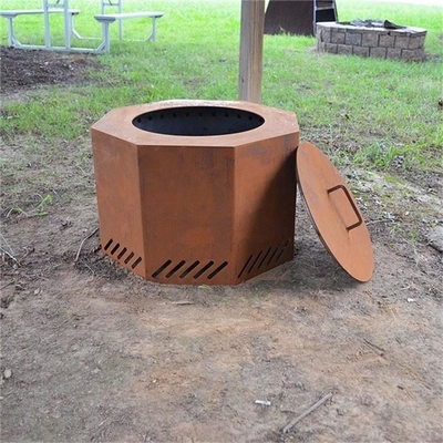 Patio Dual Flame Hexagonal Corten Steel Low Smoke Wood Burning Fire Pit