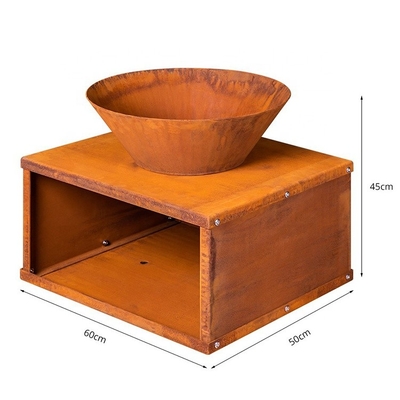 Outdoor Garden Modern Rusty Corten Steel Fire Bowl With Log Storage