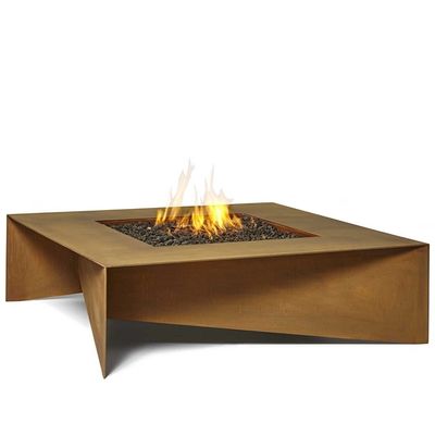 Modern Rusty Rectangular Fold Corten Steel Gas Fire Pit Table