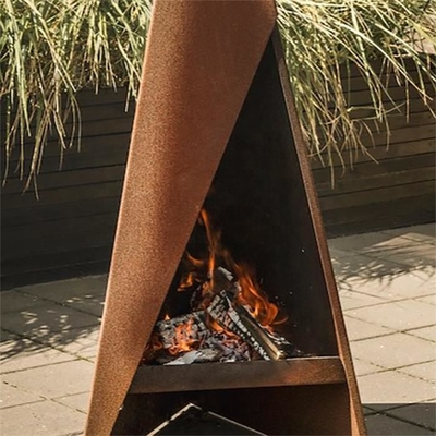 Freestanding 120cm Modern Outdoor Fireplace Geometric Corten Steel Chimenea