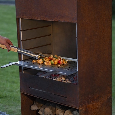 Outdoor Wood Burning Rectangular Column Corten Steel Fireplace Cooking Stove