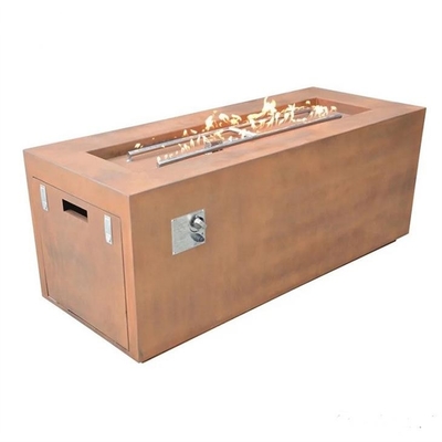 Rectangle Hidden LP Tank Corten Steel Gas Fire Pit Table For Backyard
