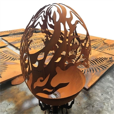Outdoor Metal Hollow Ball Phoenix Pattern Corten Steel Sphere Fire Pit