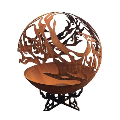 Outdoor Metal Hollow Ball Phoenix Pattern Corten Steel Sphere Fire Pit