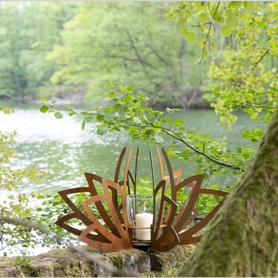 Multifunctional Candlesticks Lotus Shaped Corten Steel Garden Lantern