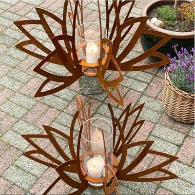 Multifunctional Candlesticks Lotus Shaped Corten Steel Garden Lantern