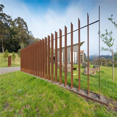 Outside Rusty Metal Blades Corten Steel Picket Fence For Garden Security