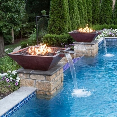 Outdoor Decorative Corten Steel Gas Fire Pit Water Bowl For Swimming Pool