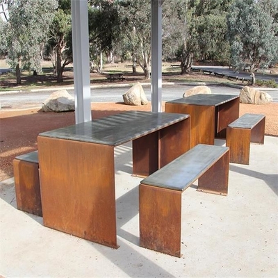 Height 40cm Outdoor Rusty Red Corten Steel Park Bench With Optinal Stool