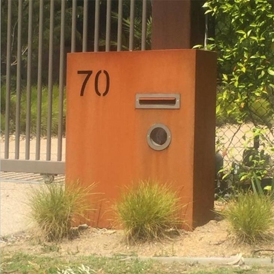 Laser Cut Rusted Look Rectangle Parcel Drop Box Corten Steel Letter Box