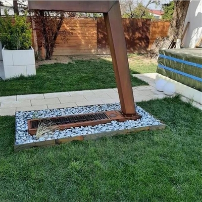 Cascading Outdoor L-shaped Corten Steel Rain Curtain Fountain Water Features