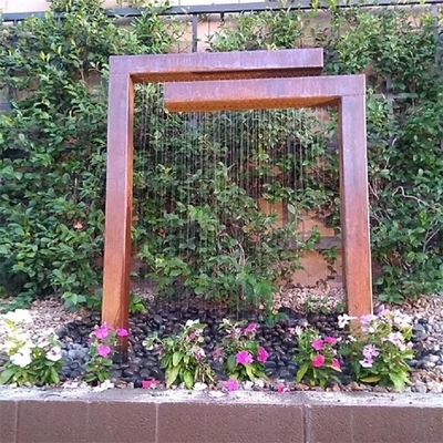 Cascading Outdoor L-shaped Corten Steel Rain Curtain Fountain Water Features