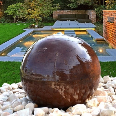 Customized Exterior Decoration Sphere Shaped Rusty Corten Steel Water Feature