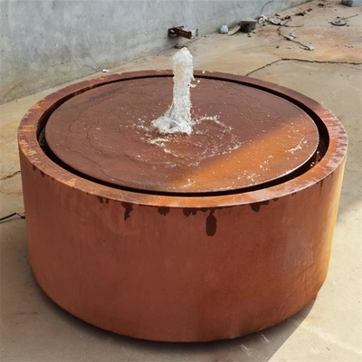 120cm  Garden Rust Surface Cylindrical Corten Steel Water Table Fountain