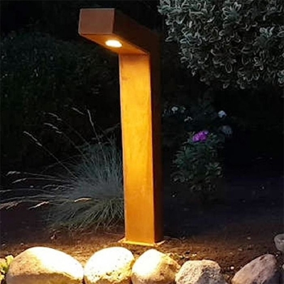 40cm Modern Square Led Bollards Light Corten Steel Rusty Path Lighting