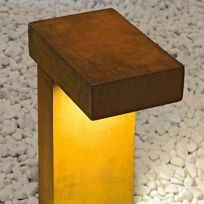 40cm Modern Square Led Bollards Light Corten Steel Rusty Path Lighting