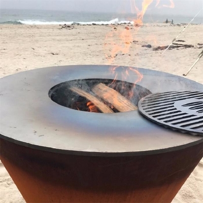 Wood Burning Cone Weathering Steel Outdoor Cooking Grill For Camping Barbecue