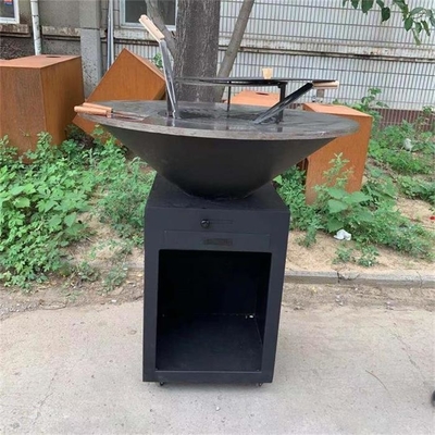 High Temperature Resistant Black Painting Round Corten Steel Fire pit And Grill