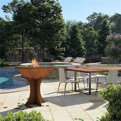 Outdoor Detachable Base Wood And Charcoal Corten Steel Fire Pit And Grill