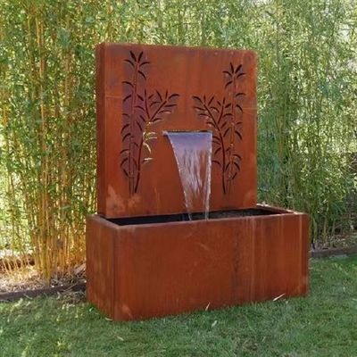 Garden Rustic Corten Steel Pond Water Fountain With Laser Cut Screen Panel