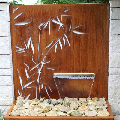 Garden Rustic Corten Steel Pond Water Fountain With Laser Cut Screen Panel