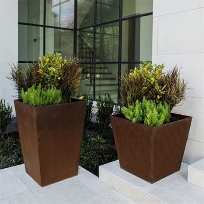 Warm Rustic Color Corten Steel Tapered Square Planter Box For Garden Landscape