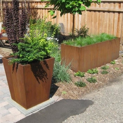 Warm Rustic Color Corten Steel Tapered Square Planter Box For Garden Landscape