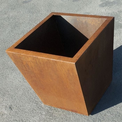 Warm Rustic Color Corten Steel Tapered Square Planter Box For Garden Landscape