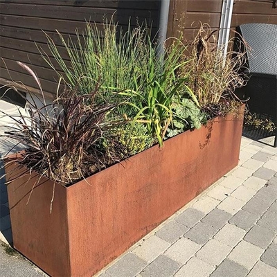 Outdoor Long Metal Rectangle Planter Box Corten Steel Rectangle Trough Planter