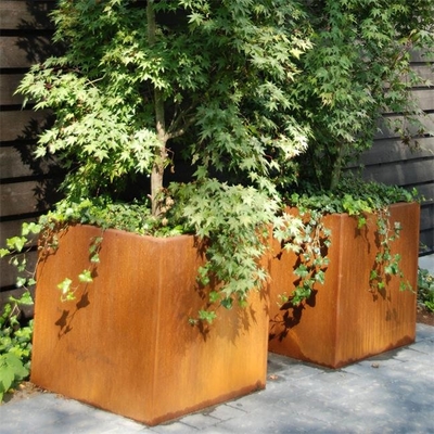 Large Metal Garden Pots Rusty Square Corten Steel Flower Planter Boxes