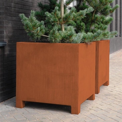 Modern Metal Garden Pot Cube Size Corten Steel Square Planter With Leg