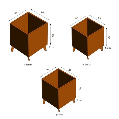 Modern Metal Garden Pot Cube Size Corten Steel Square Planter With Leg
