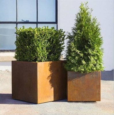 Large Metal Garden Pots Rusty Square Corten Steel Flower Planter Boxes