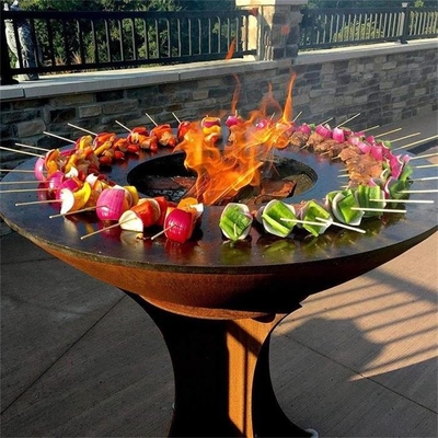 Outdoor Detachable Base Wood And Charcoal Corten Steel Fire Pit And Grill