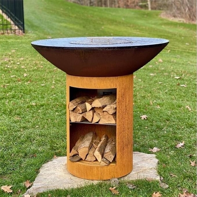 40 Inch Grill Outdoor Cooking Corten Steel Charcoal Grill With Round Storage Base