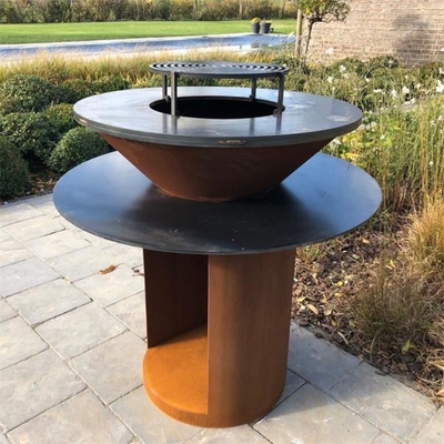 Double Layered Plancha Barbeque Grill Charcoal Corten Steel BBQ Fire Pit