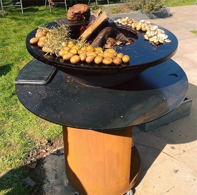 Double Layered Plancha Barbeque Grill Charcoal Corten Steel BBQ Fire Pit