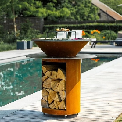 Double Layered Plancha Barbeque Grill Charcoal Corten Steel BBQ Fire Pit