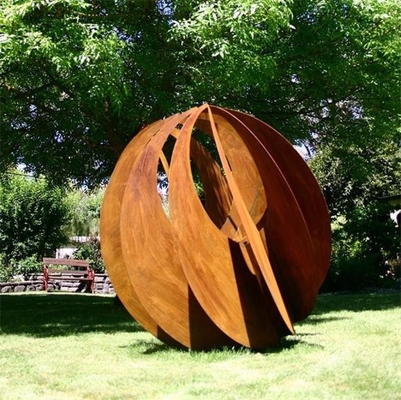 Garden Rustic Sphere Design Corten Steel Large Outdoor Sculpture For Landscape