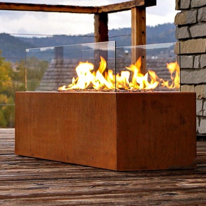 150cm Length Contemporary Portable Rusty Corten Steel Outdoor Gas Fire