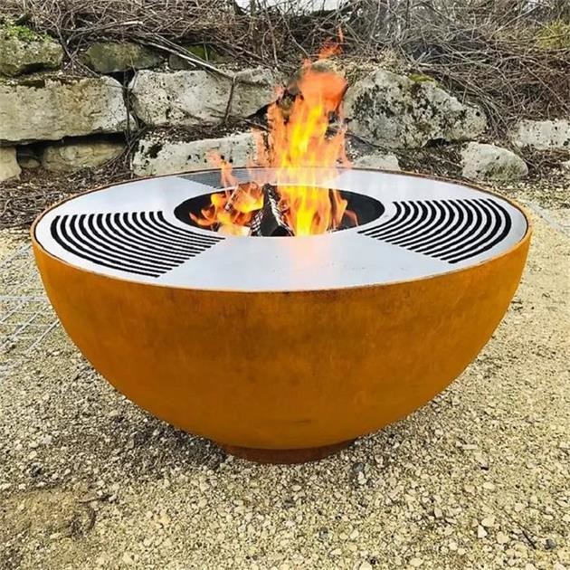 120cm Outdoor Metal Fire Pit Bowl Grill Corten Steel Hemisphere Barbecue