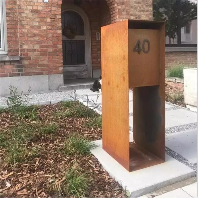 Outdoor Waterproof Metal Post Office Box Key Lock Corten Steel Mailboxes