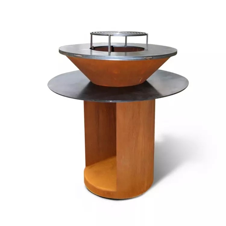 Double Layered Plancha Barbeque Grill Charcoal Corten Steel BBQ Fire Pit