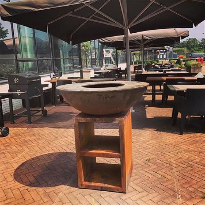 Large Round Charcoal Plancha Corten Steel Camping Barbecue Grill Fire