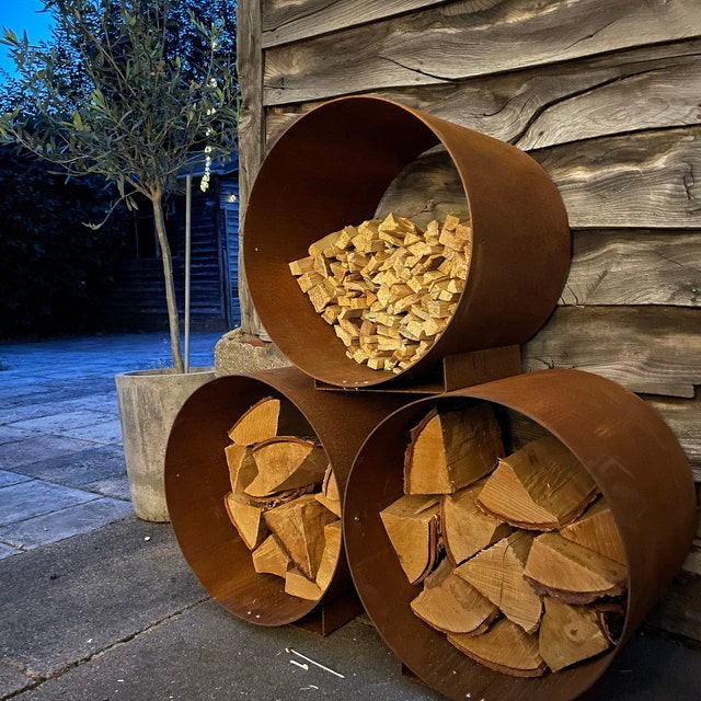 Outdoor Modular Metal Circular Firewood Storage Corten Steel Log Store