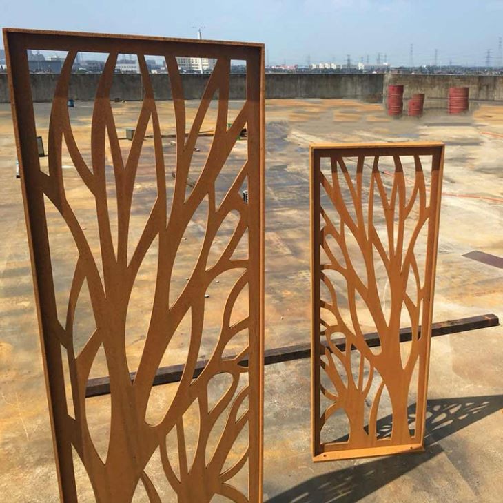 decorative-corten-steel-screen-panel-laser-cut-metal-privacy-fencing-garden