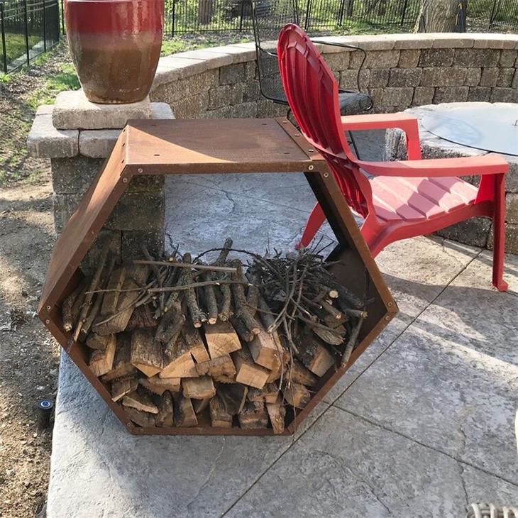 Heavy Duty Hexagon Rustic Corten Steel Firewood Storage Log Rack